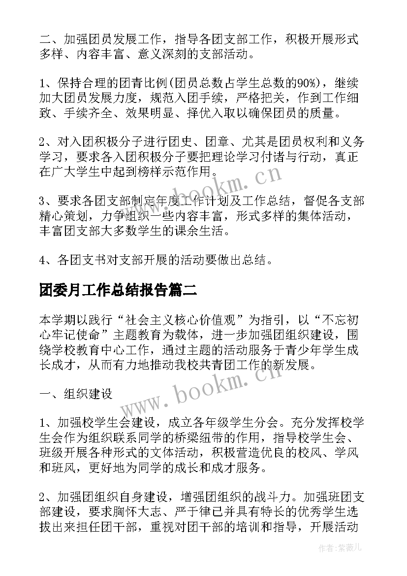 团委月工作总结报告(通用5篇)