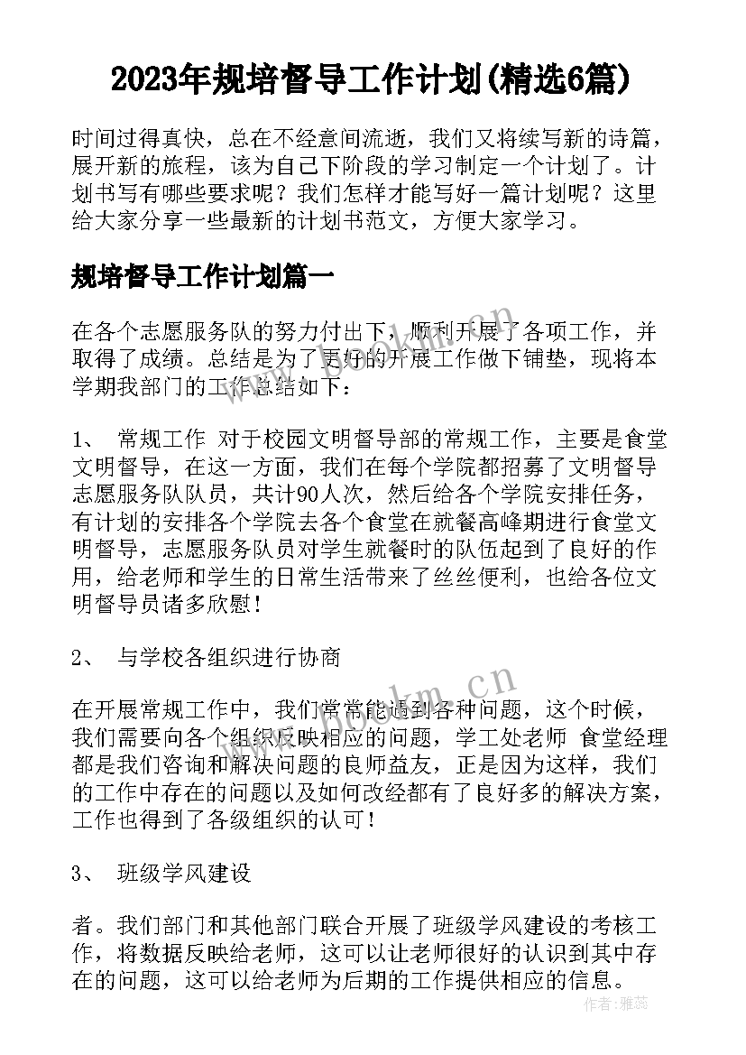 2023年规培督导工作计划(精选6篇)