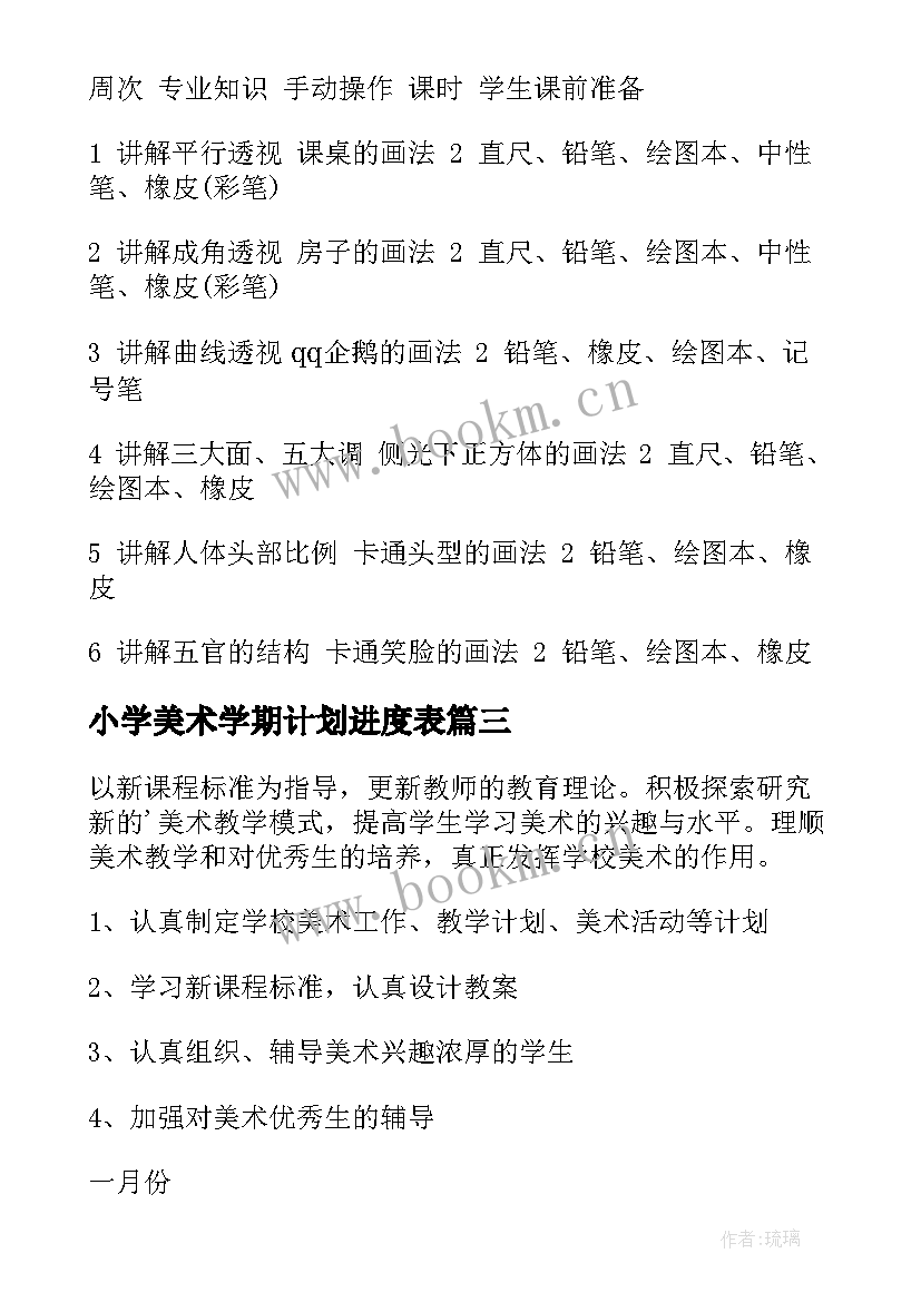 2023年小学美术学期计划进度表 小学美术老师工作计划(通用9篇)