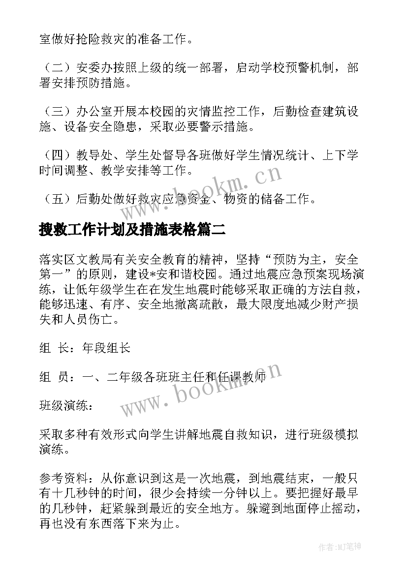 搜救工作计划及措施表格(优质10篇)