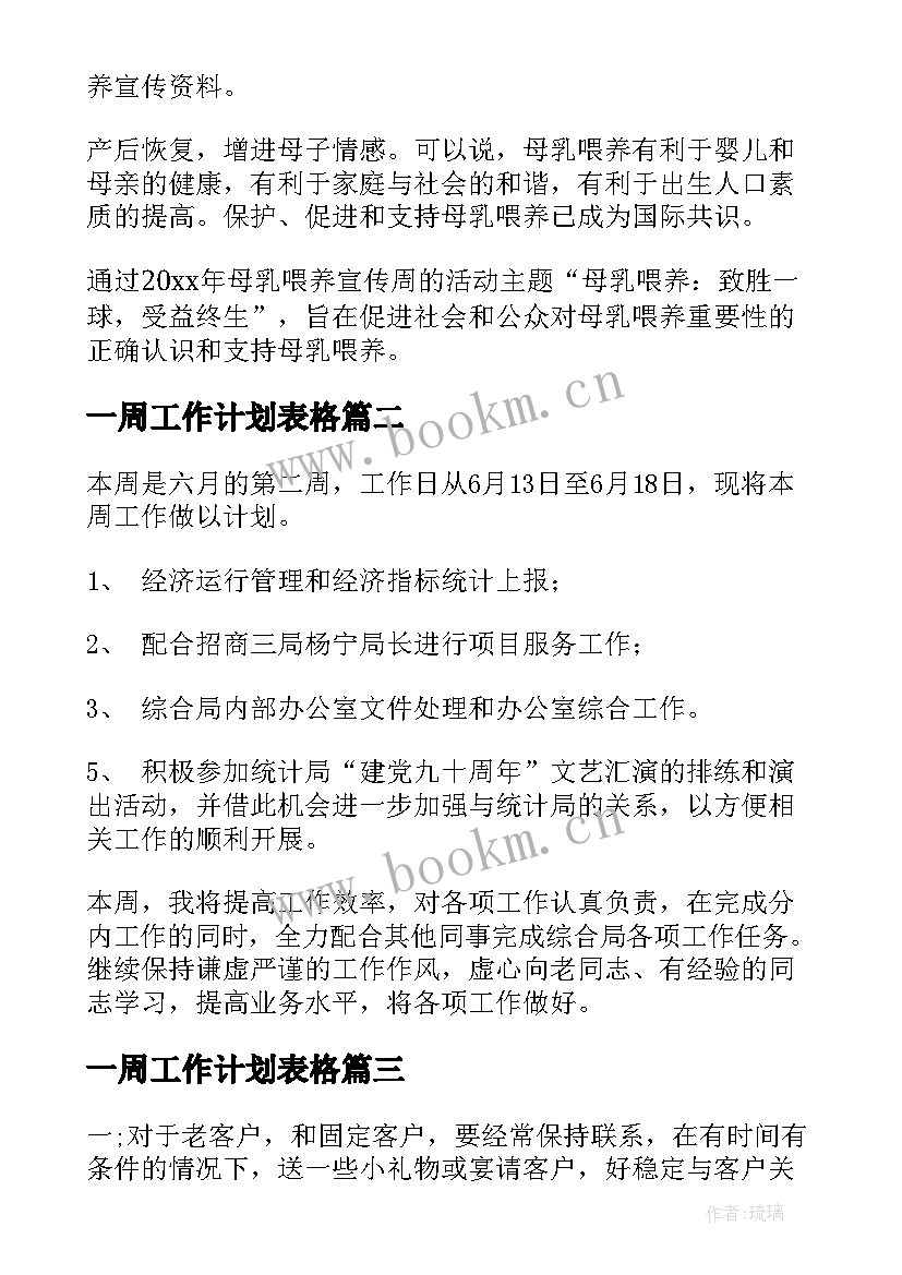 2023年一周工作计划表格 一周工作计划(实用7篇)