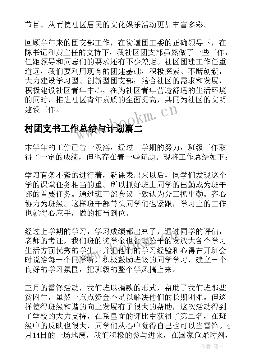 村团支书工作总结与计划 村团支部工作总结(优秀8篇)