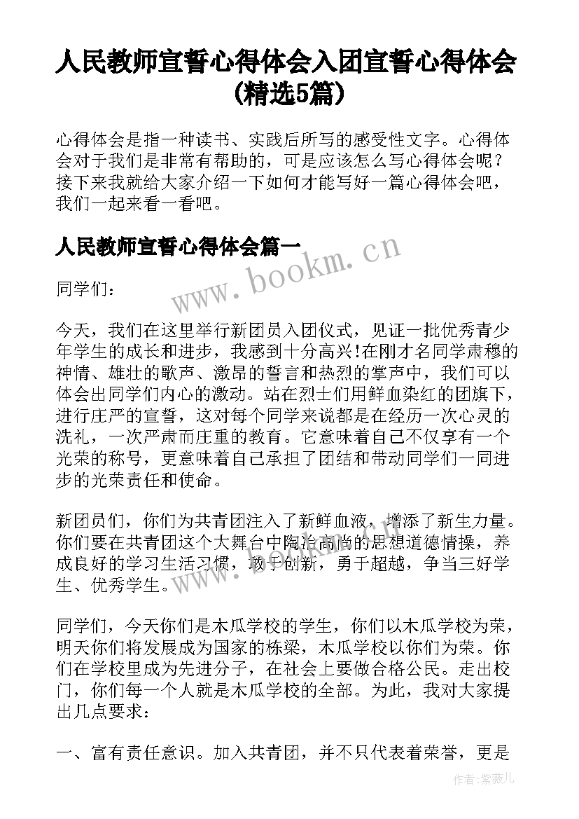 人民教师宣誓心得体会 入团宣誓心得体会(精选5篇)