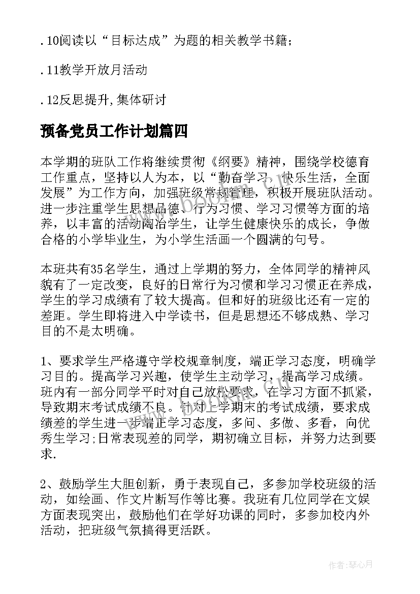 预备党员工作计划 年级工作计划(优秀9篇)