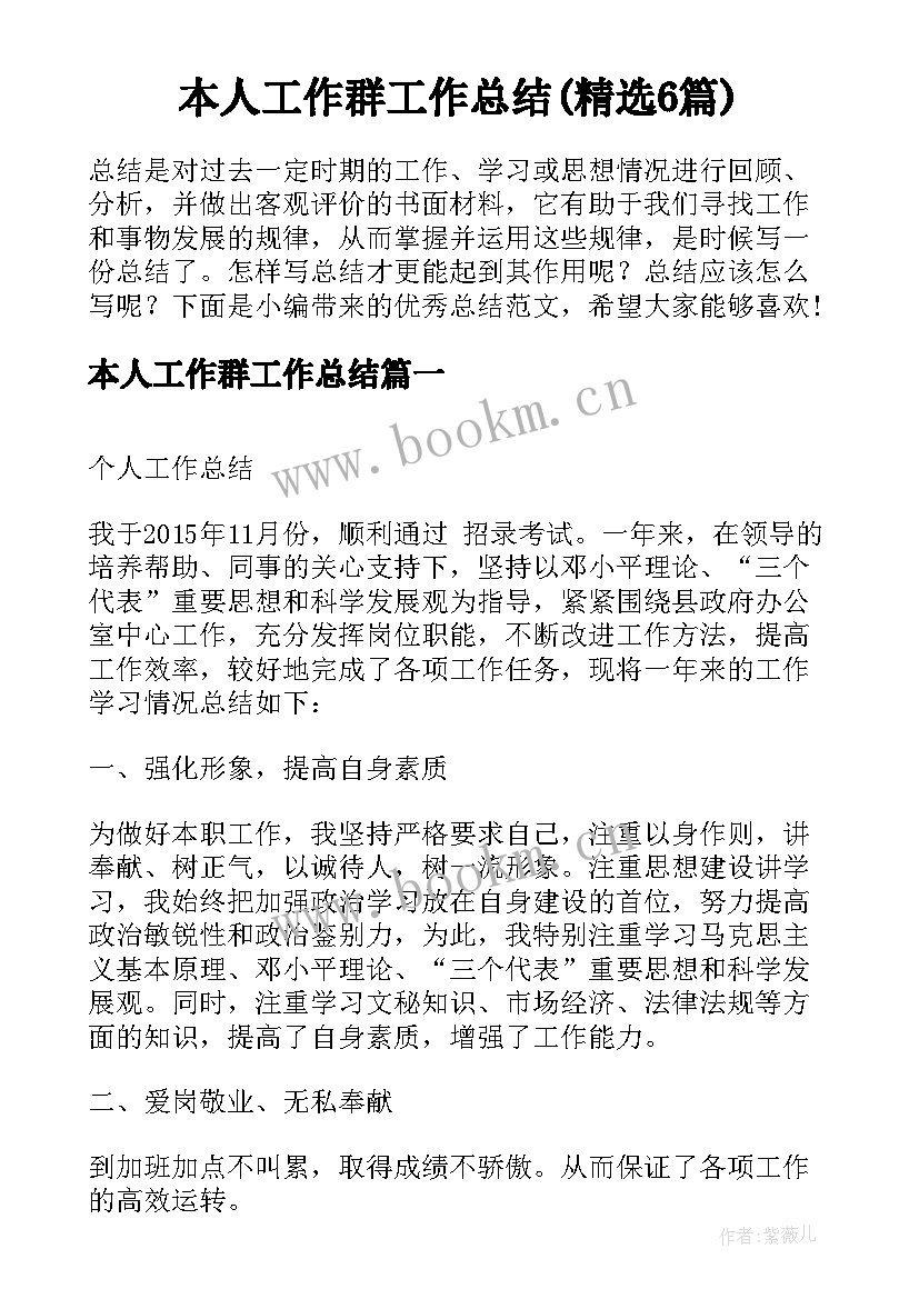 本人工作群工作总结(精选6篇)