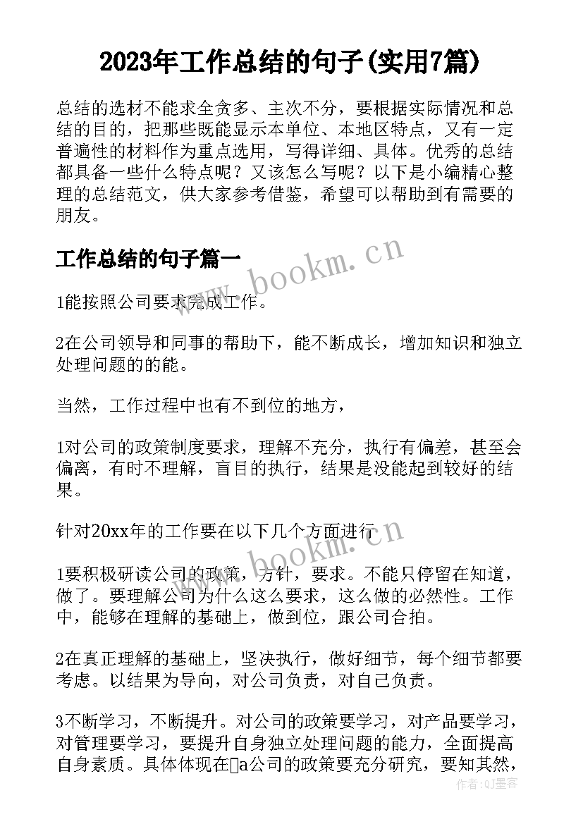 2023年工作总结的句子(实用7篇)