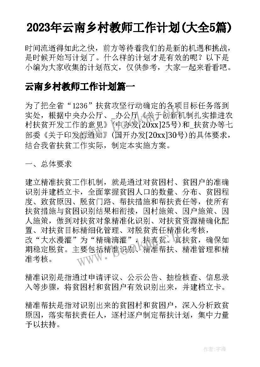 2023年云南乡村教师工作计划(大全5篇)