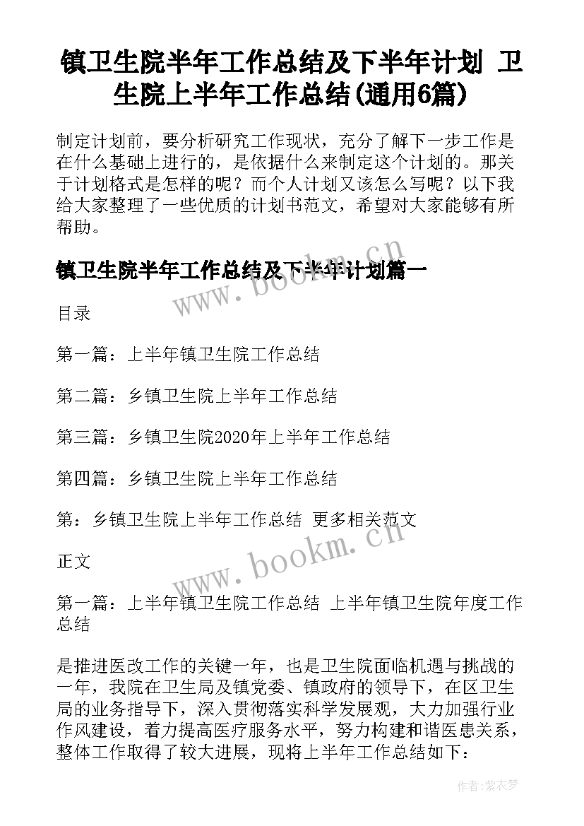 镇卫生院半年工作总结及下半年计划 卫生院上半年工作总结(通用6篇)