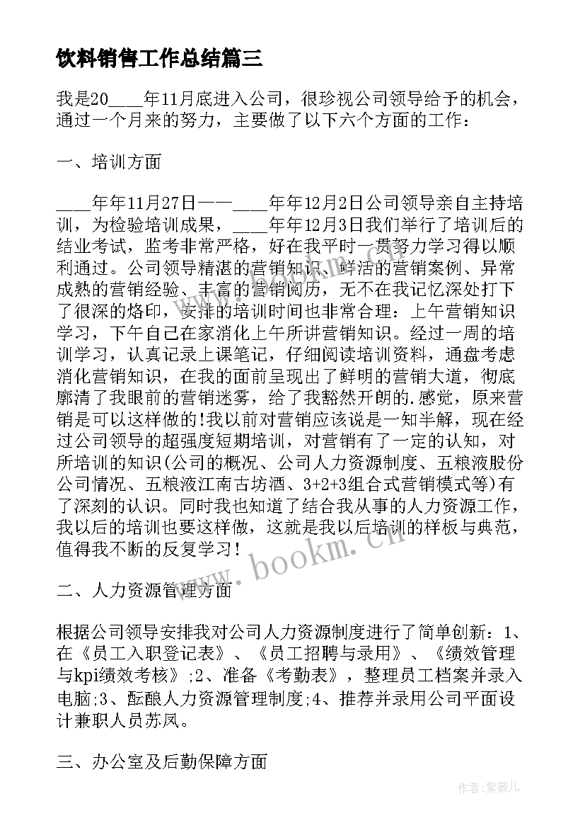 2023年饮料销售工作总结 饮料销售业务员工作总结(通用8篇)