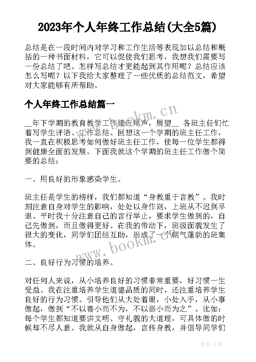 2023年个人年终工作总结(大全5篇)