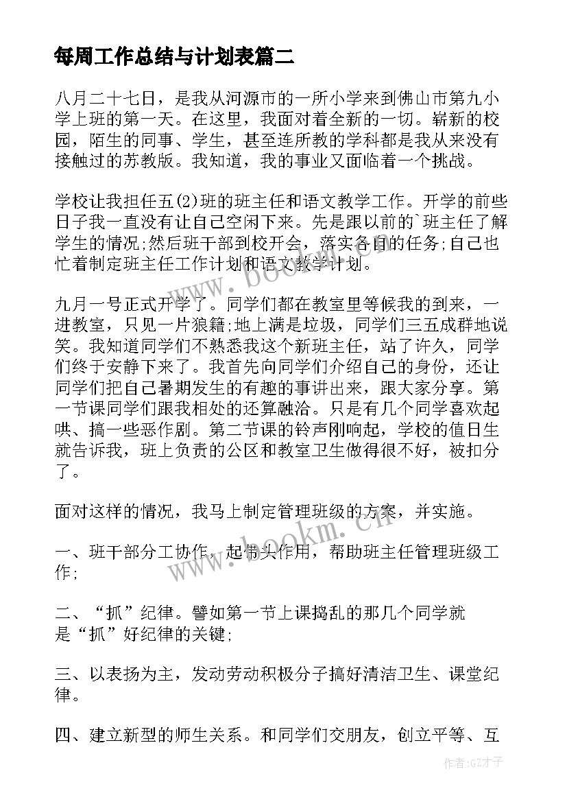 最新每周工作总结与计划表 每周工作总结(优质7篇)