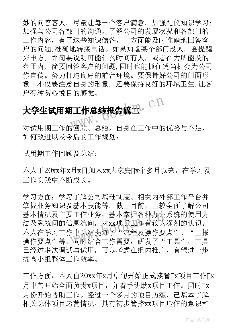 大学生试用期工作总结报告 ae试用期工作总结报告(大全5篇)