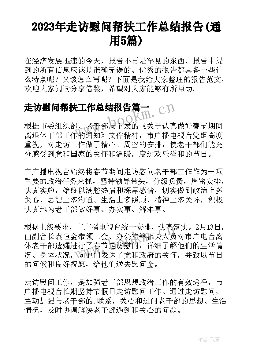 2023年走访慰问帮扶工作总结报告(通用5篇)