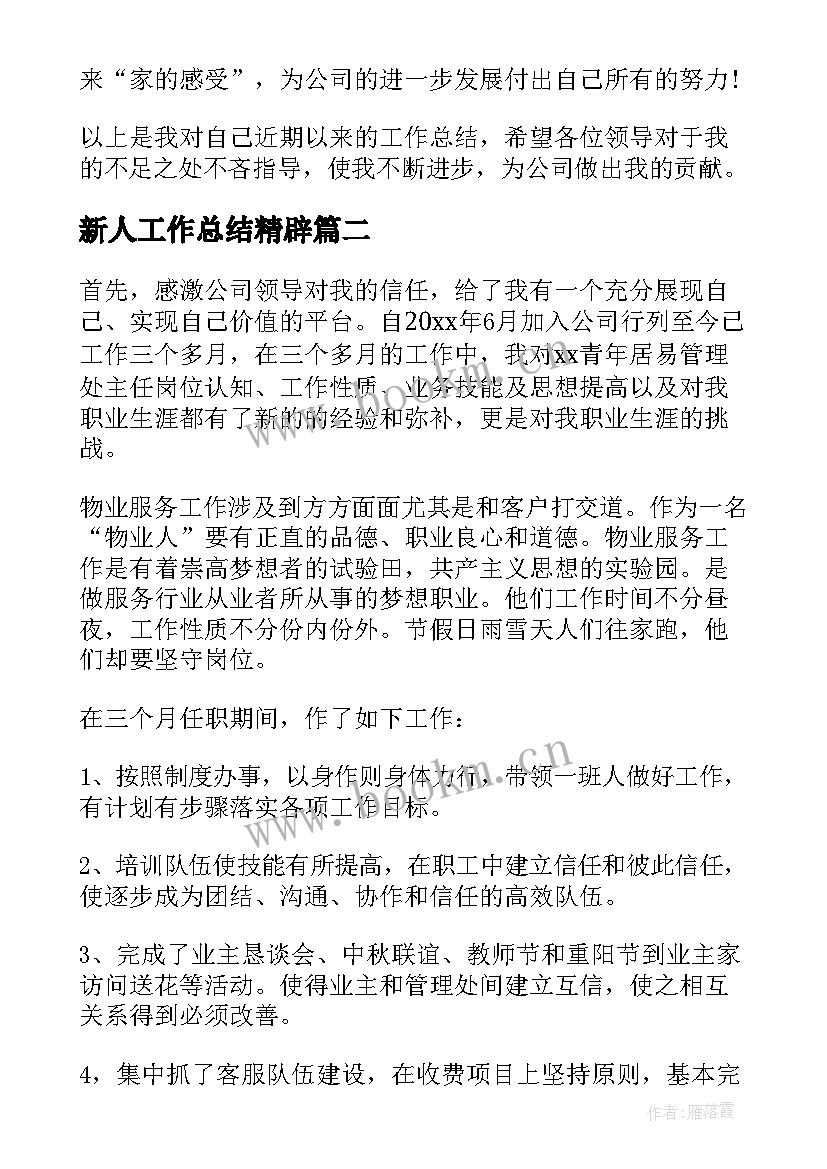 新人工作总结精辟(大全6篇)