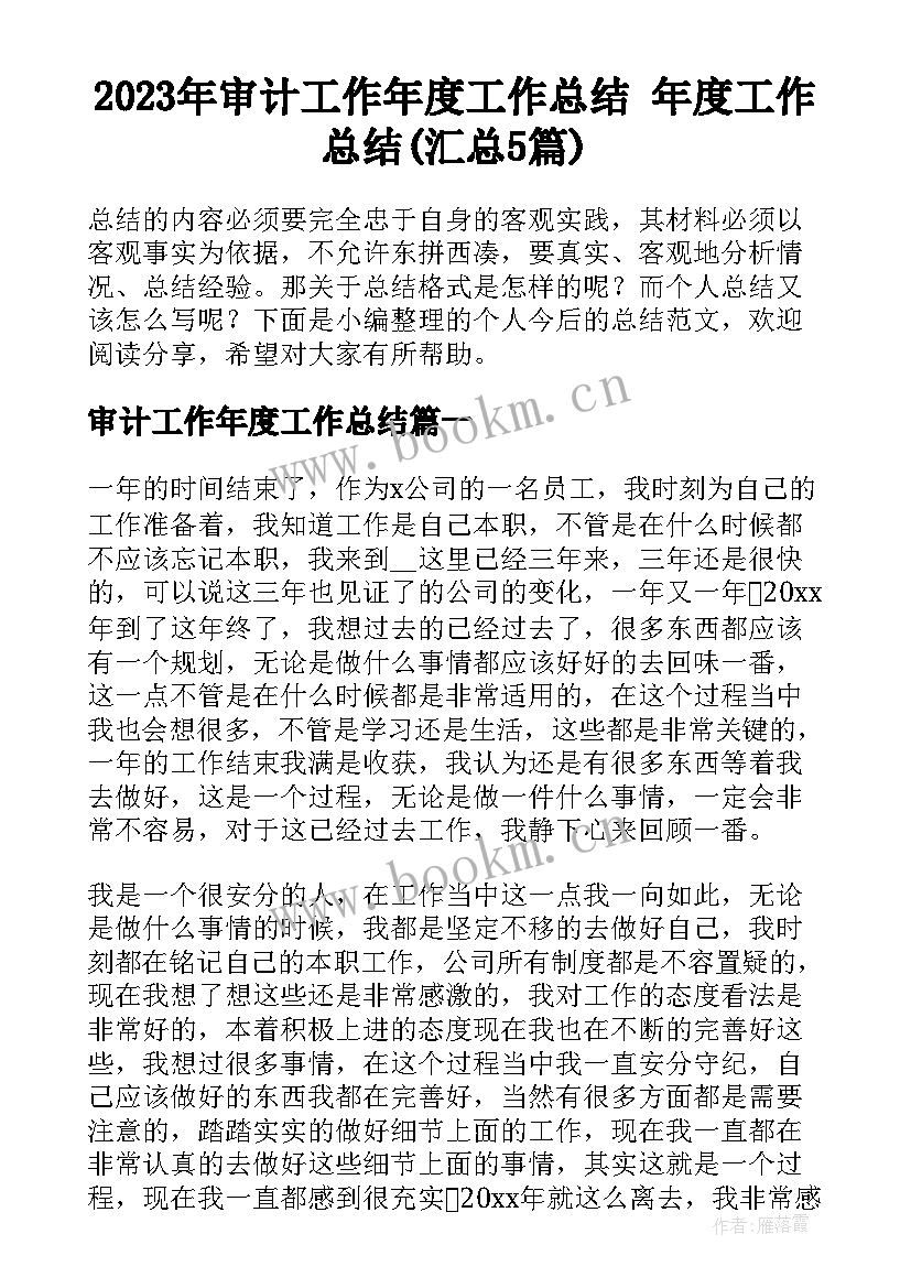 2023年审计工作年度工作总结 年度工作总结(汇总5篇)