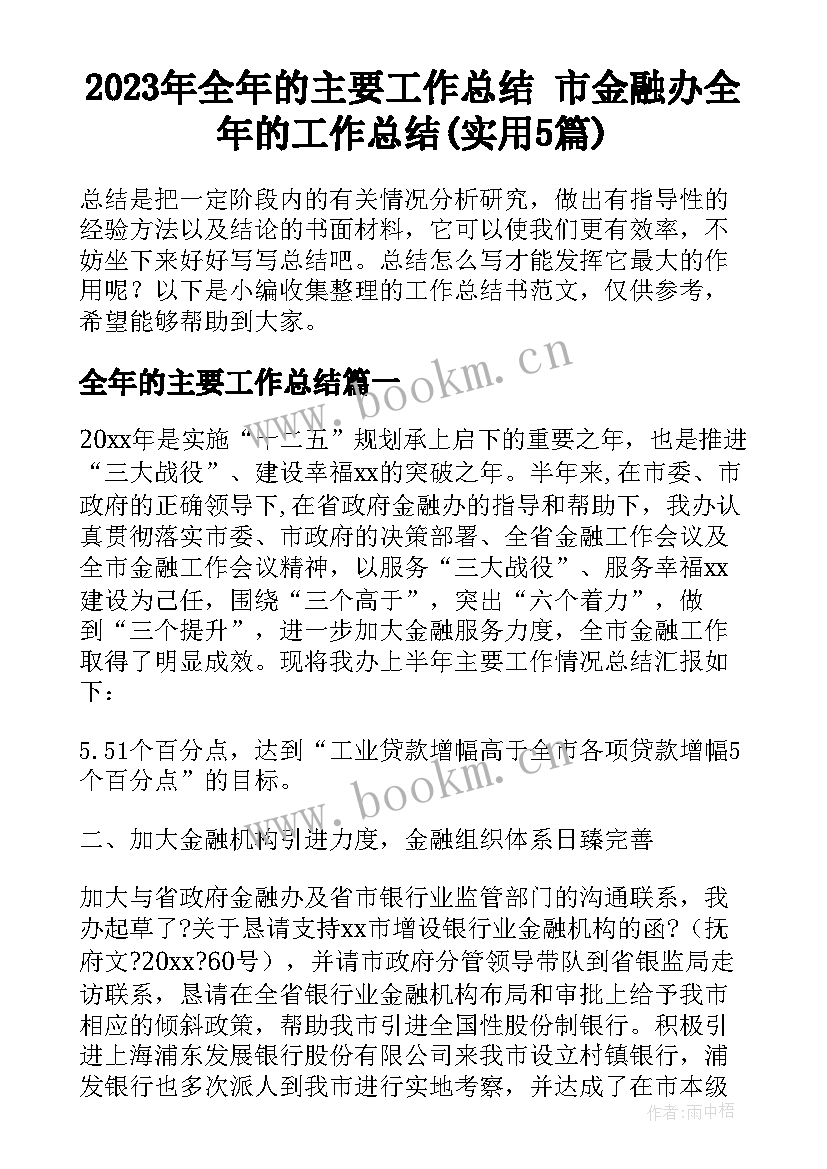 2023年全年的主要工作总结 市金融办全年的工作总结(实用5篇)