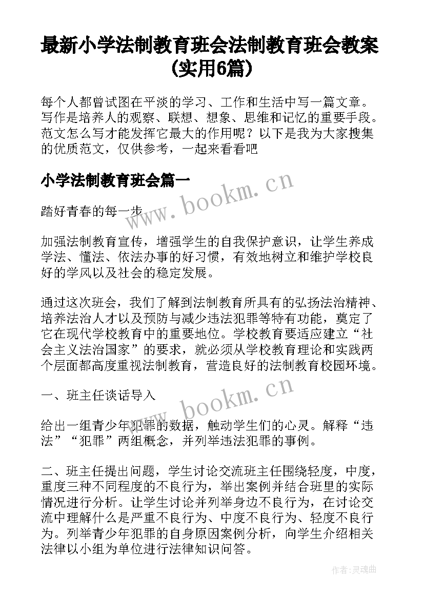 最新小学法制教育班会 法制教育班会教案(实用6篇)