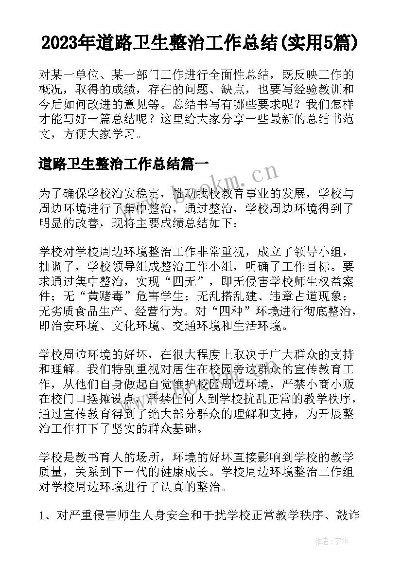 2023年道路卫生整治工作总结(实用5篇)