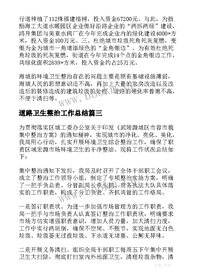 2023年道路卫生整治工作总结(实用5篇)