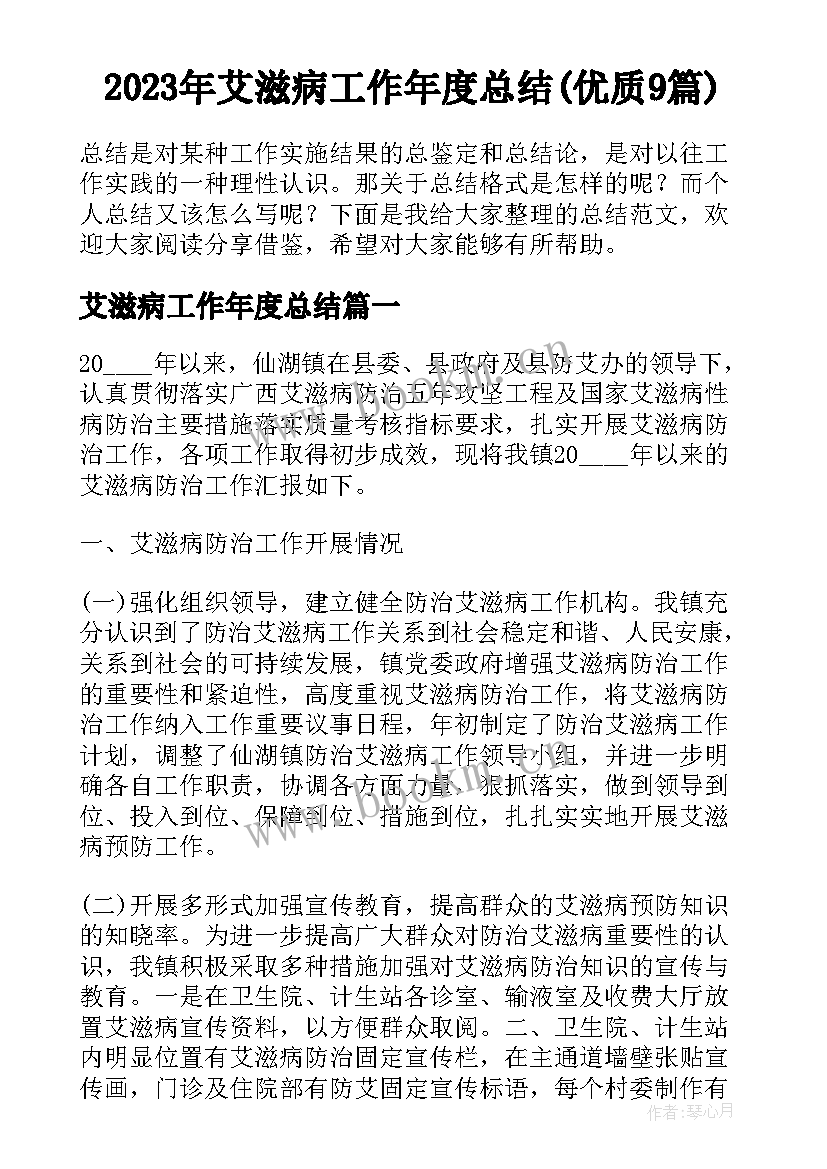 2023年艾滋病工作年度总结(优质9篇)