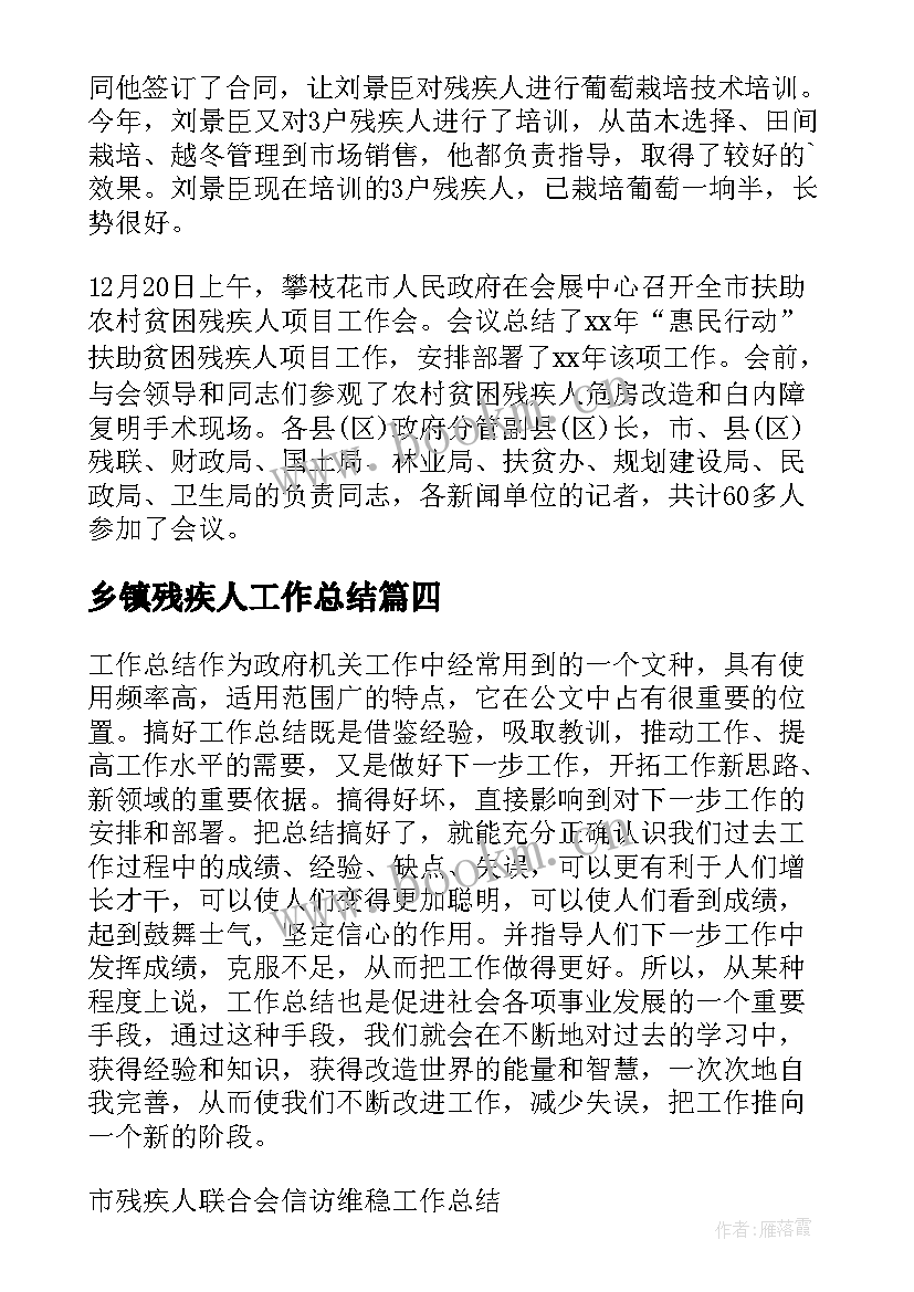 乡镇残疾人工作总结 残疾人工作总结(大全7篇)