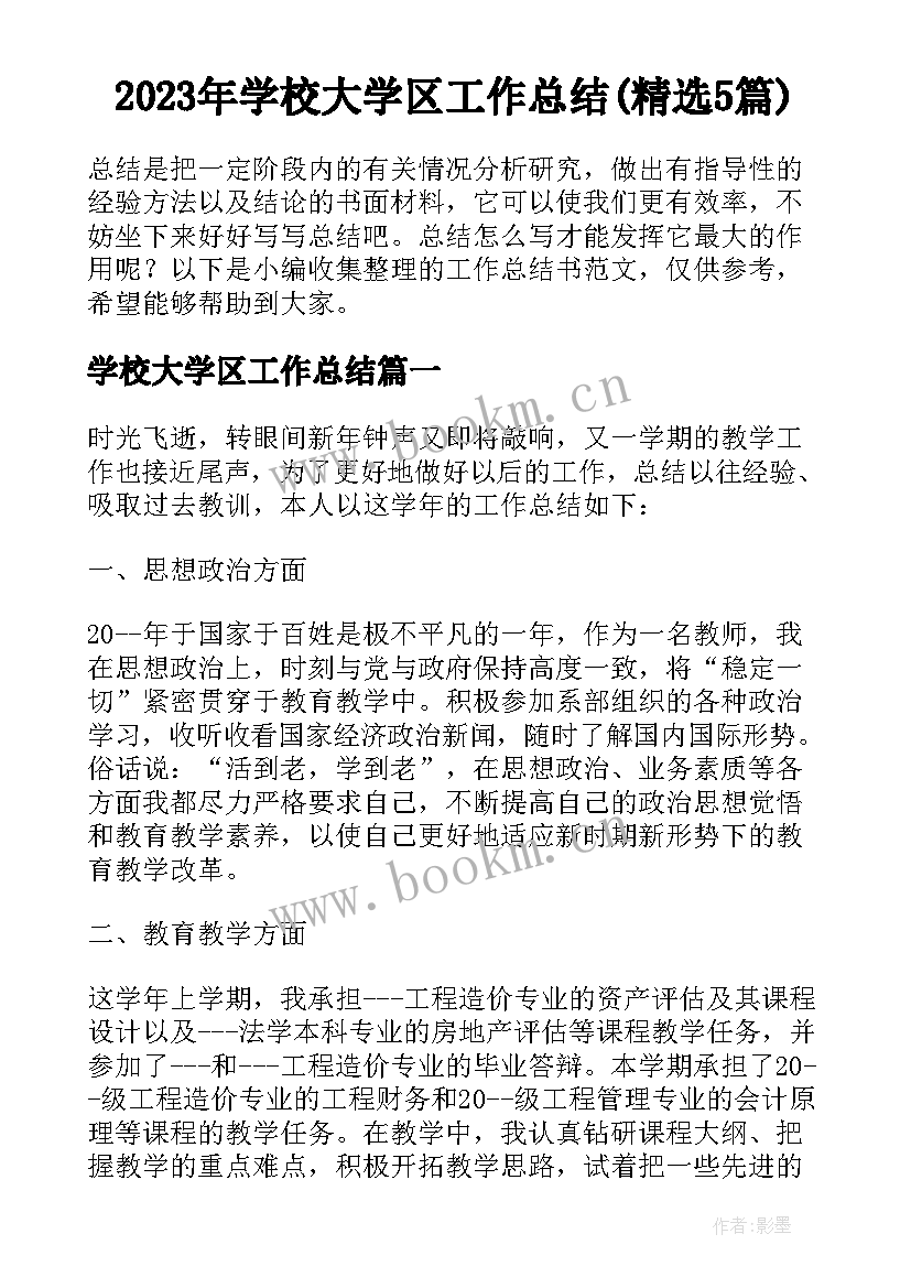 2023年学校大学区工作总结(精选5篇)