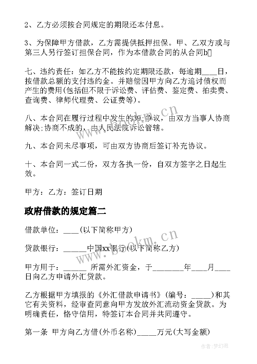 2023年政府借款的规定 政府间借款合同(大全10篇)