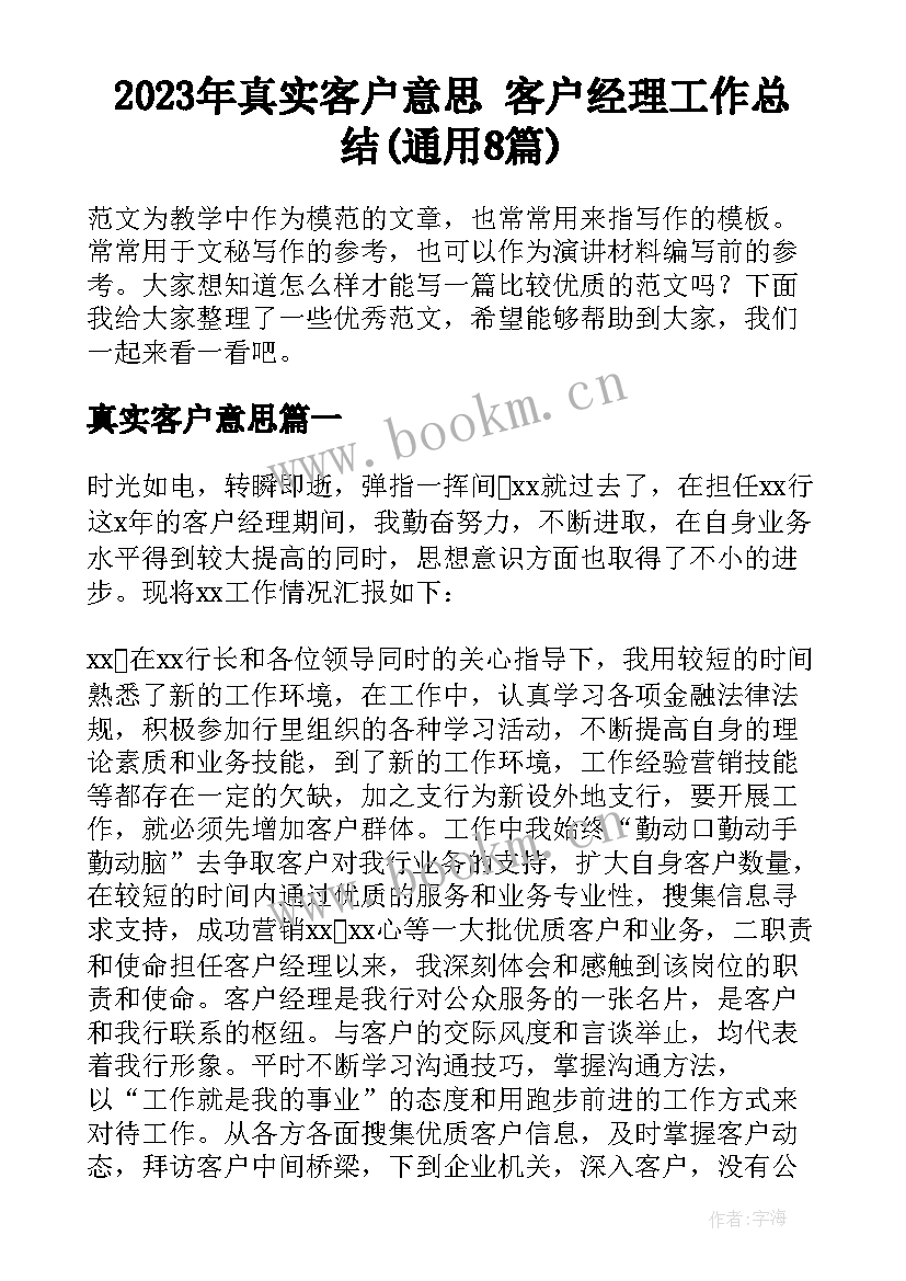 2023年真实客户意思 客户经理工作总结(通用8篇)