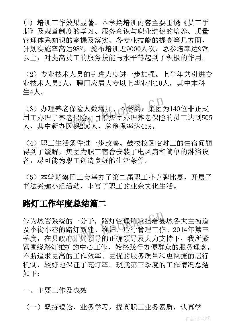 最新路灯工作年度总结(优秀7篇)