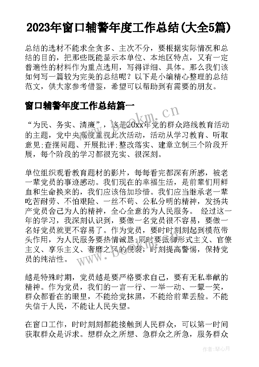 2023年窗口辅警年度工作总结(大全5篇)