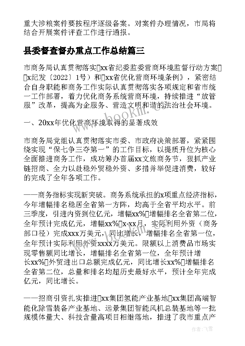 县委督查督办重点工作总结(通用5篇)