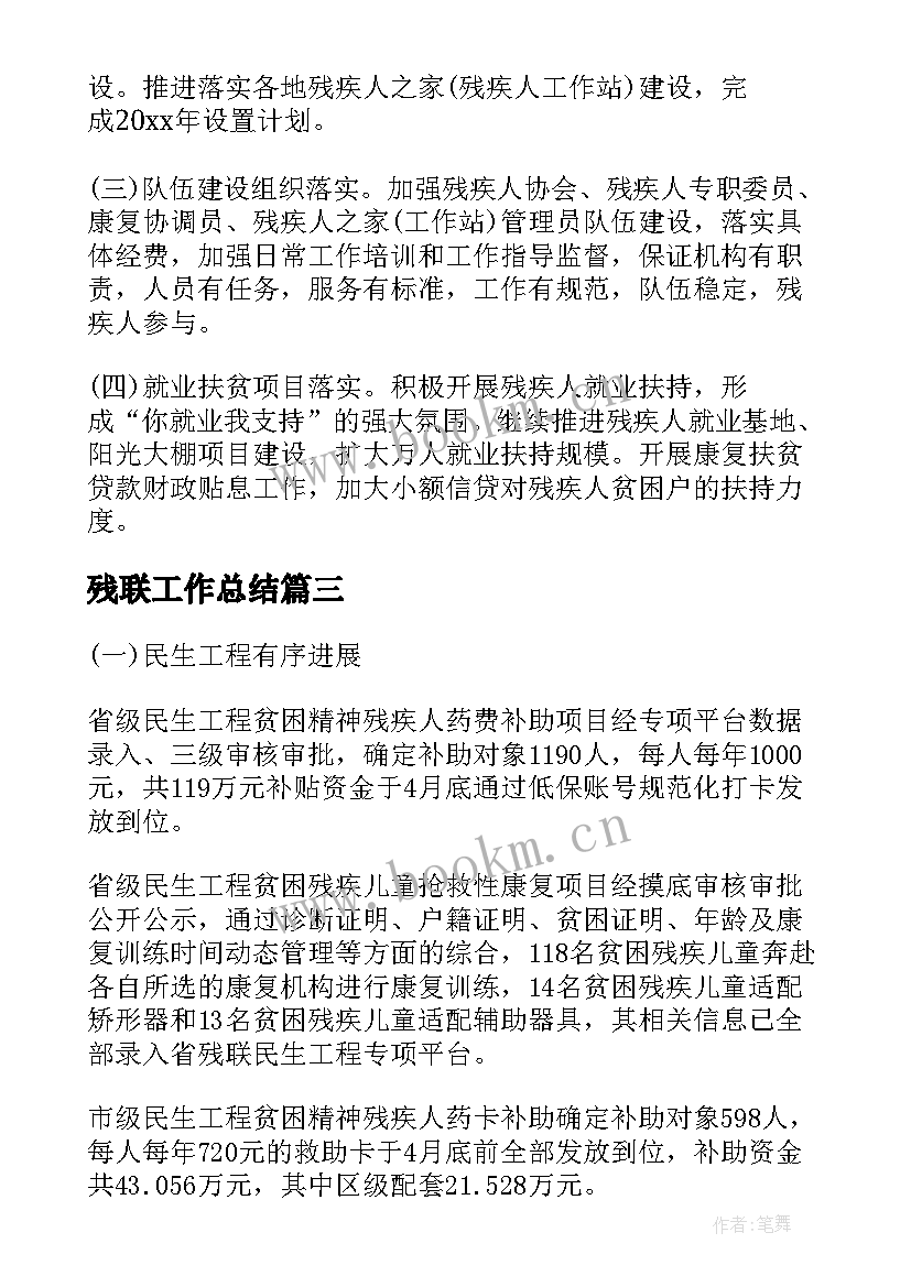 最新残联工作总结(优质8篇)