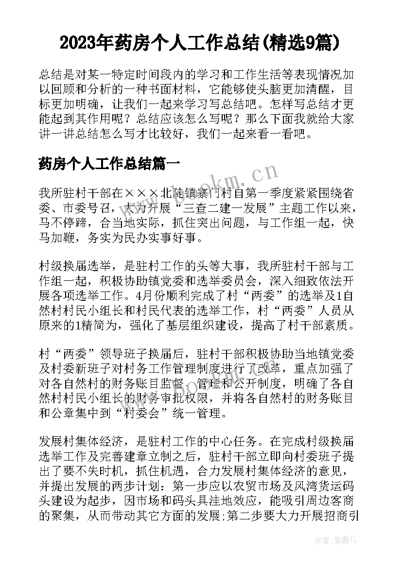 2023年药房个人工作总结(精选9篇)