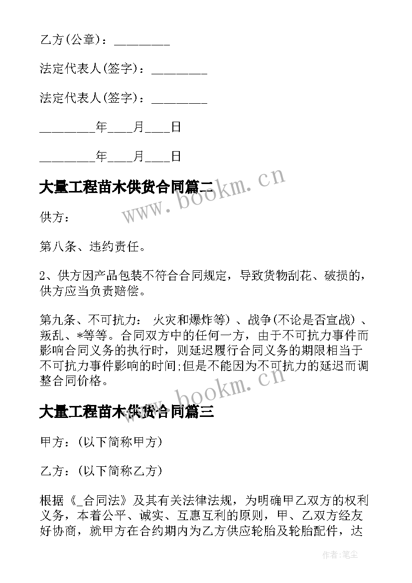 大量工程苗木供货合同 工程配件供货合同共(实用5篇)