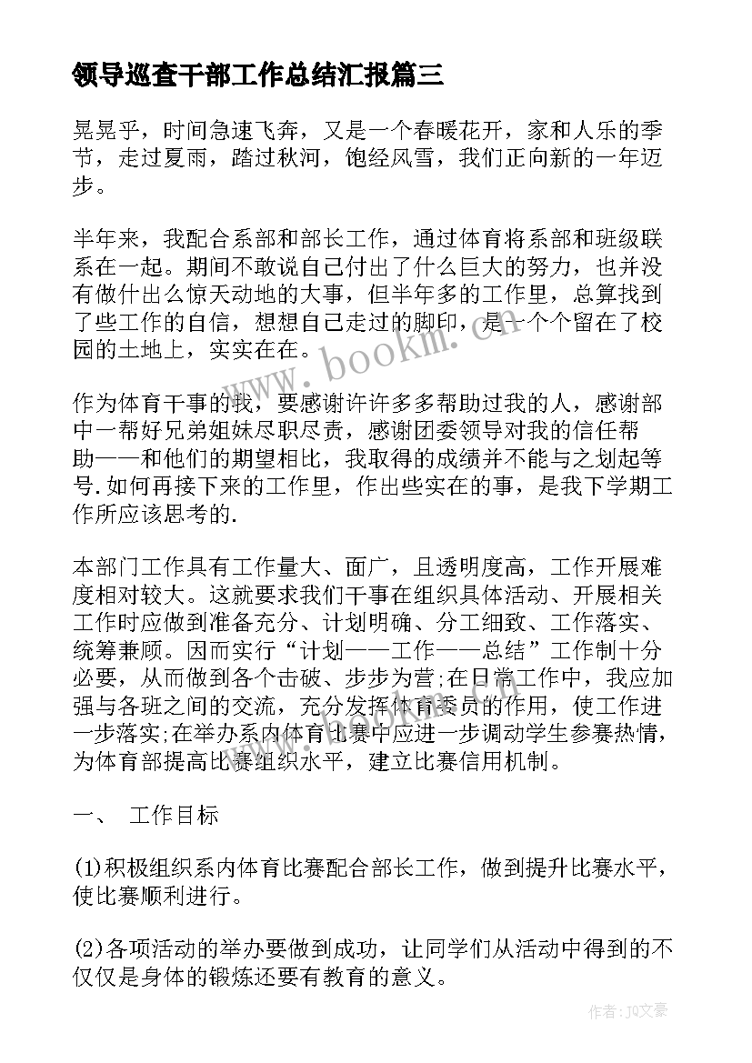 领导巡查干部工作总结汇报 领导干部帮扶工作总结(大全10篇)