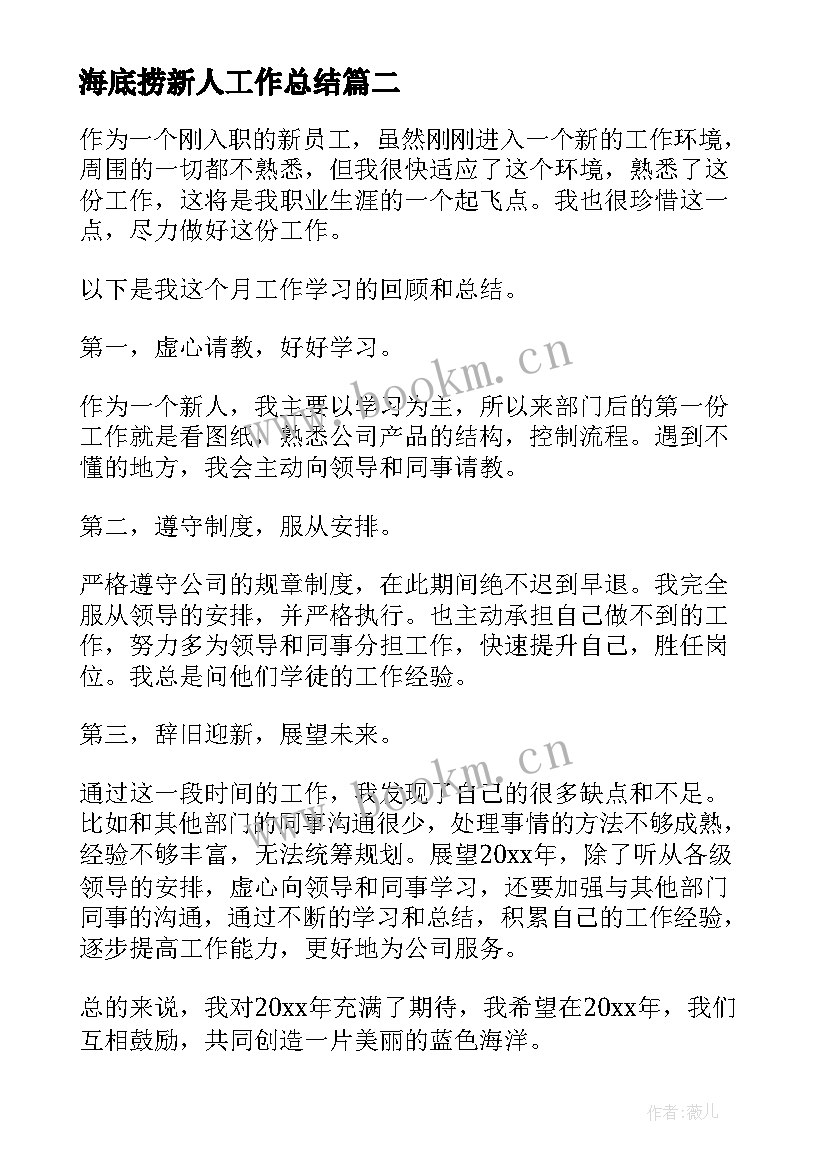 海底捞新人工作总结 新员工工作总结(优质5篇)