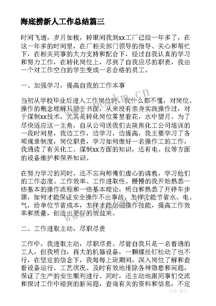 海底捞新人工作总结 新员工工作总结(优质5篇)