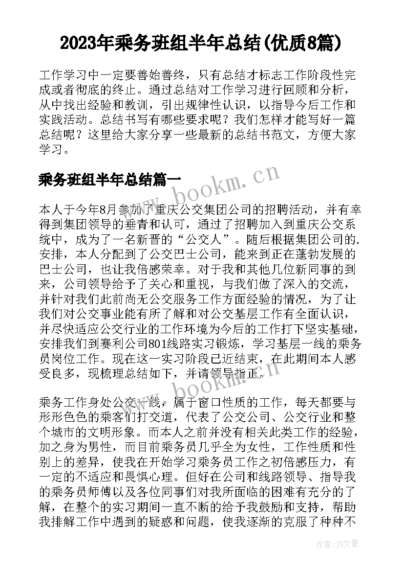 2023年乘务班组半年总结(优质8篇)