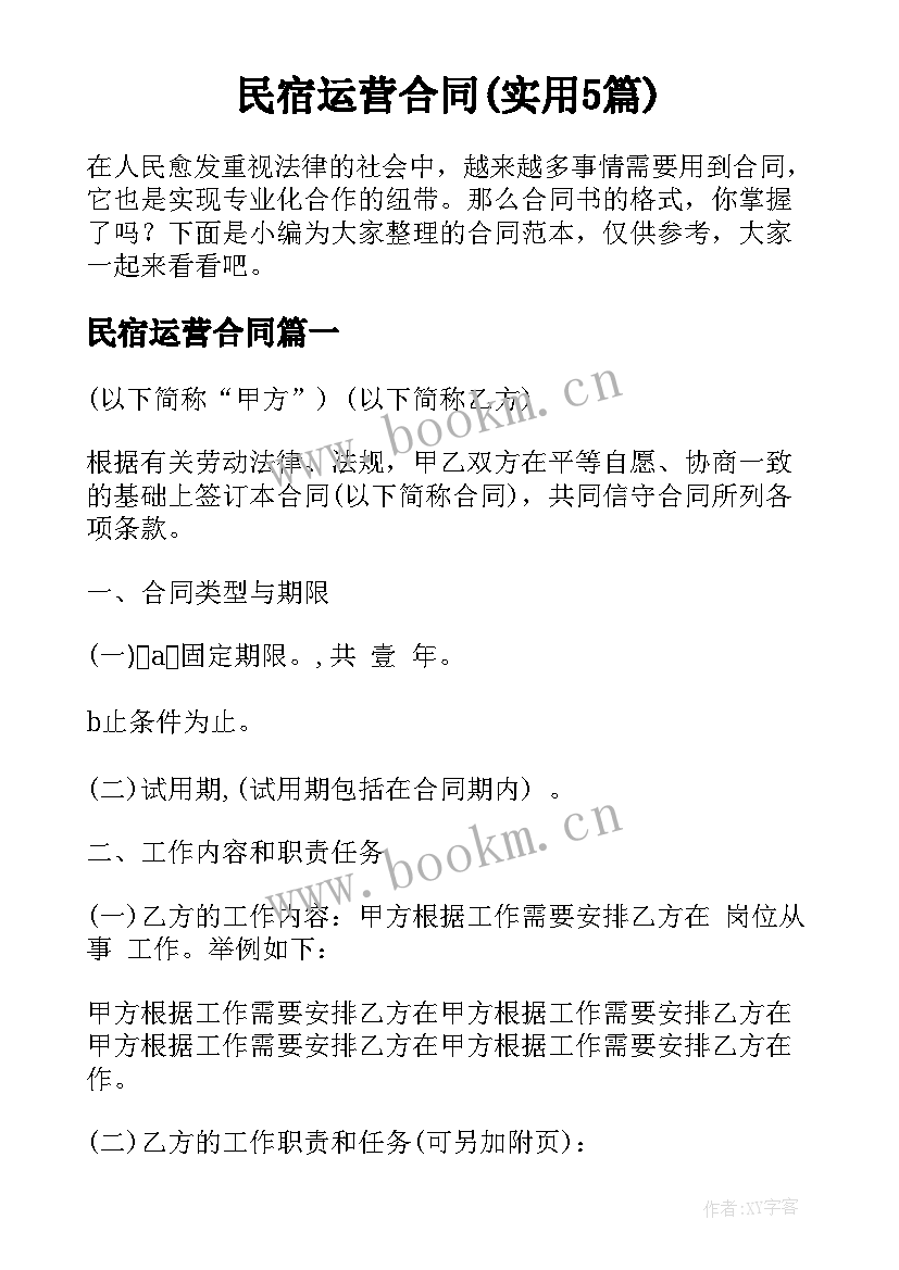 民宿运营合同(实用5篇)