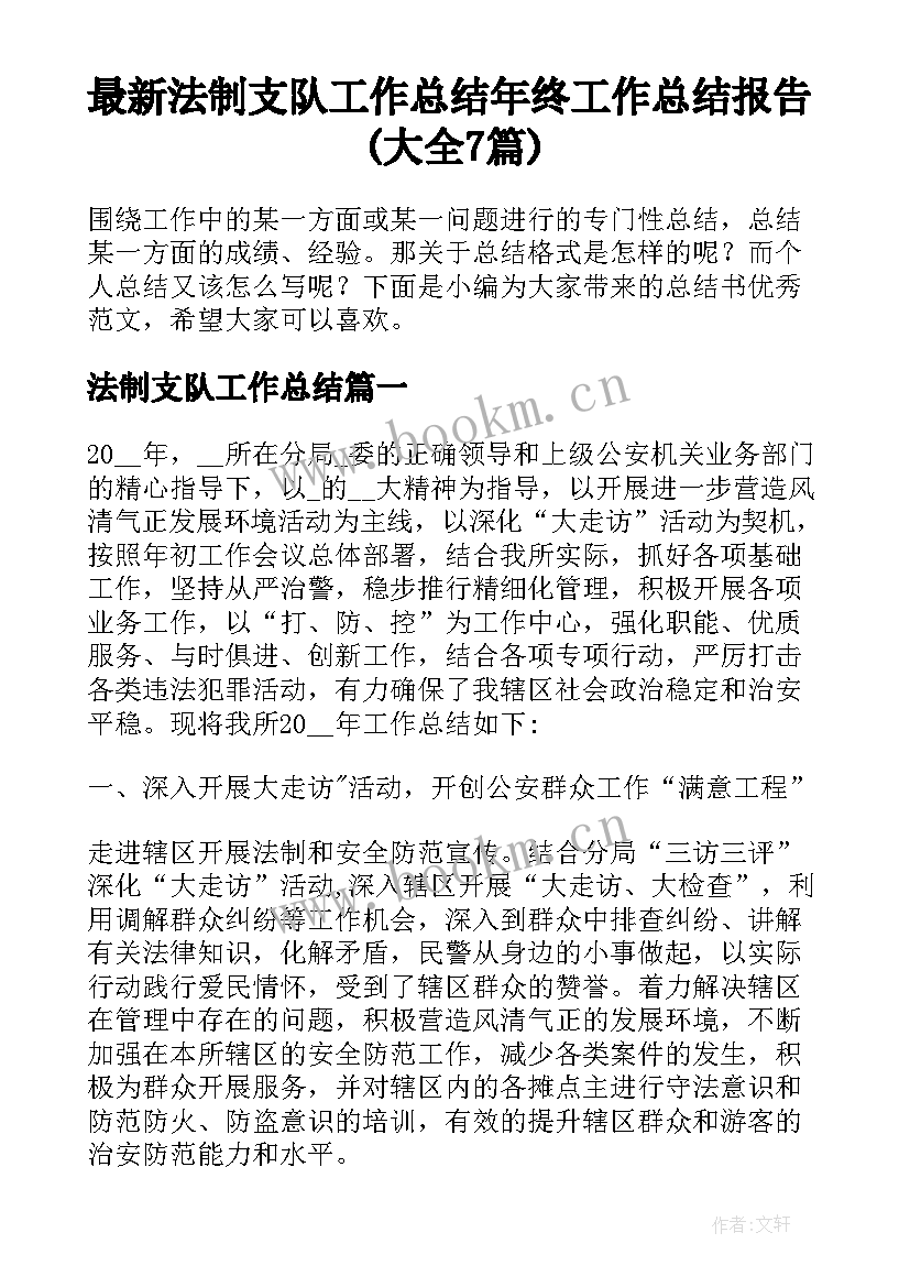 最新法制支队工作总结 年终工作总结报告(大全7篇)