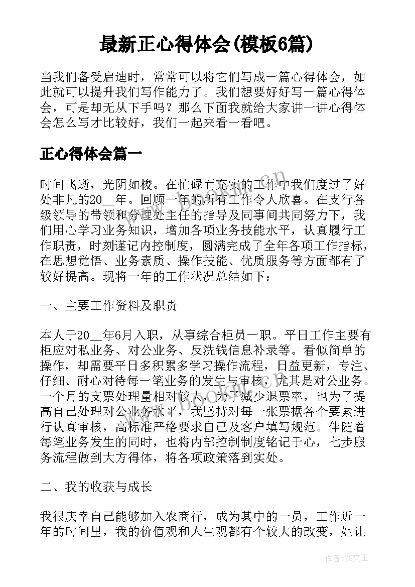 最新正心得体会(模板6篇)