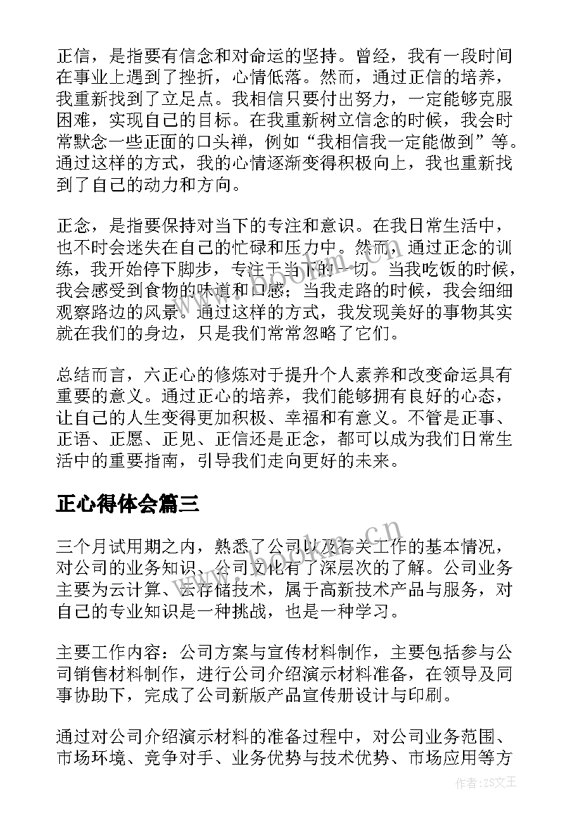 最新正心得体会(模板6篇)