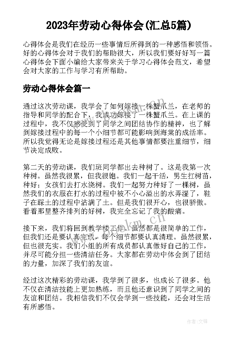 2023年劳动心得体会(汇总5篇)