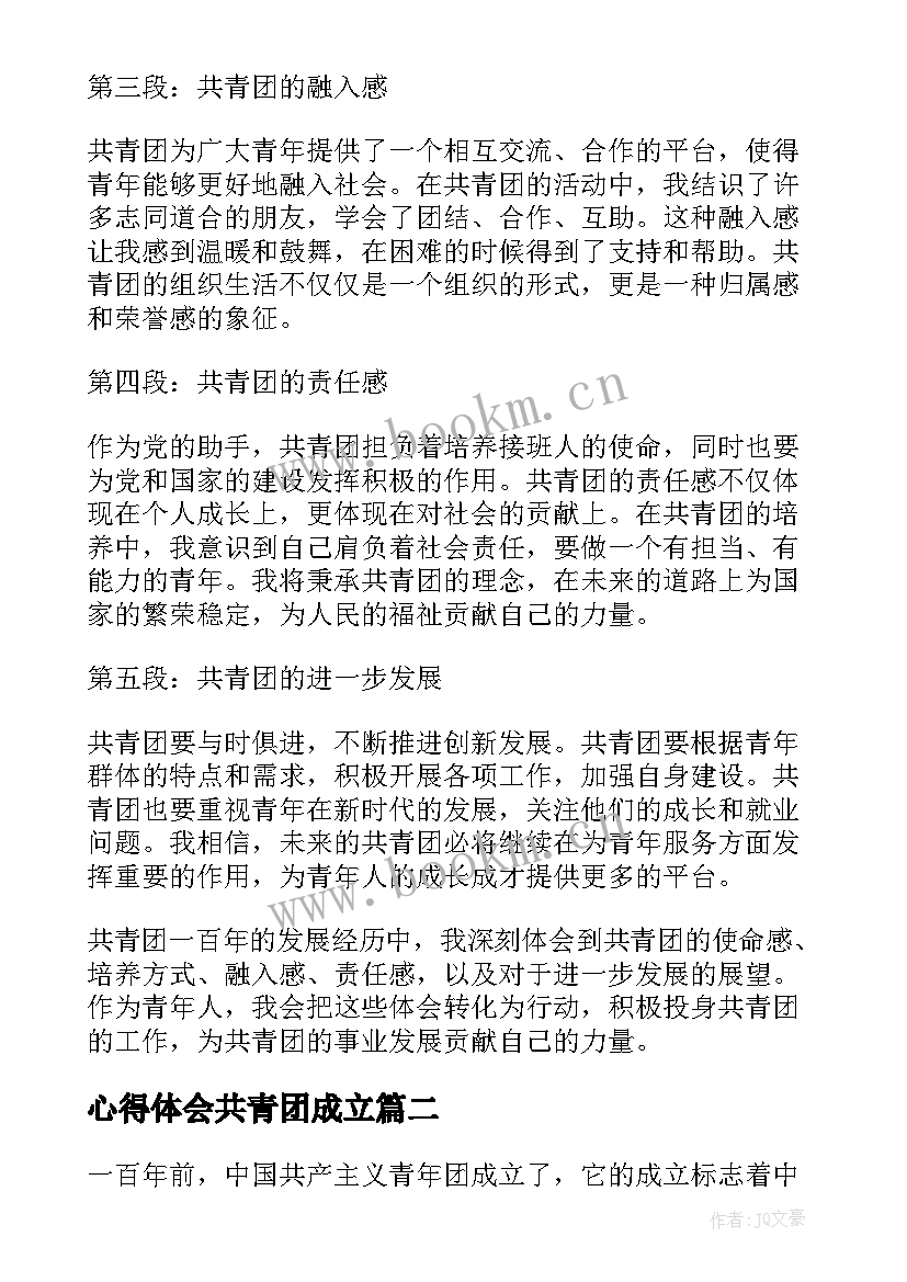 最新心得体会共青团成立(大全5篇)