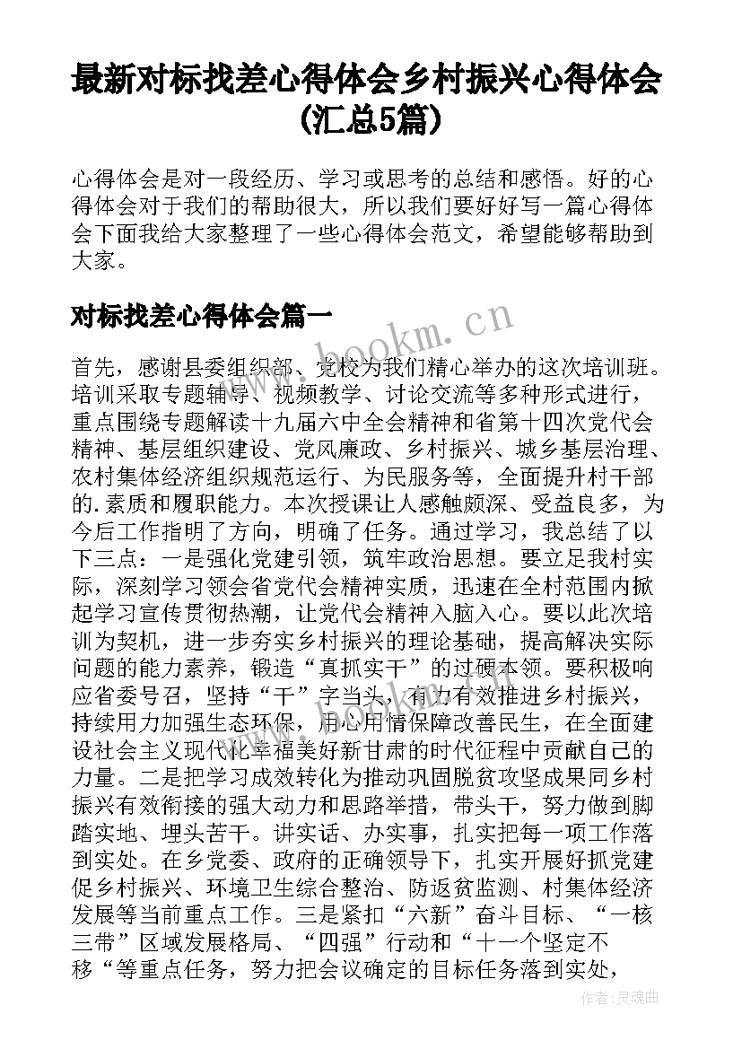 最新对标找差心得体会 乡村振兴心得体会(汇总5篇)