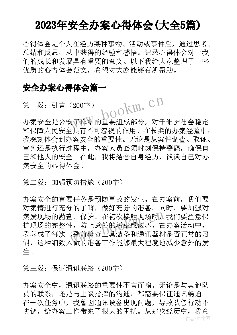 2023年安全办案心得体会(大全5篇)