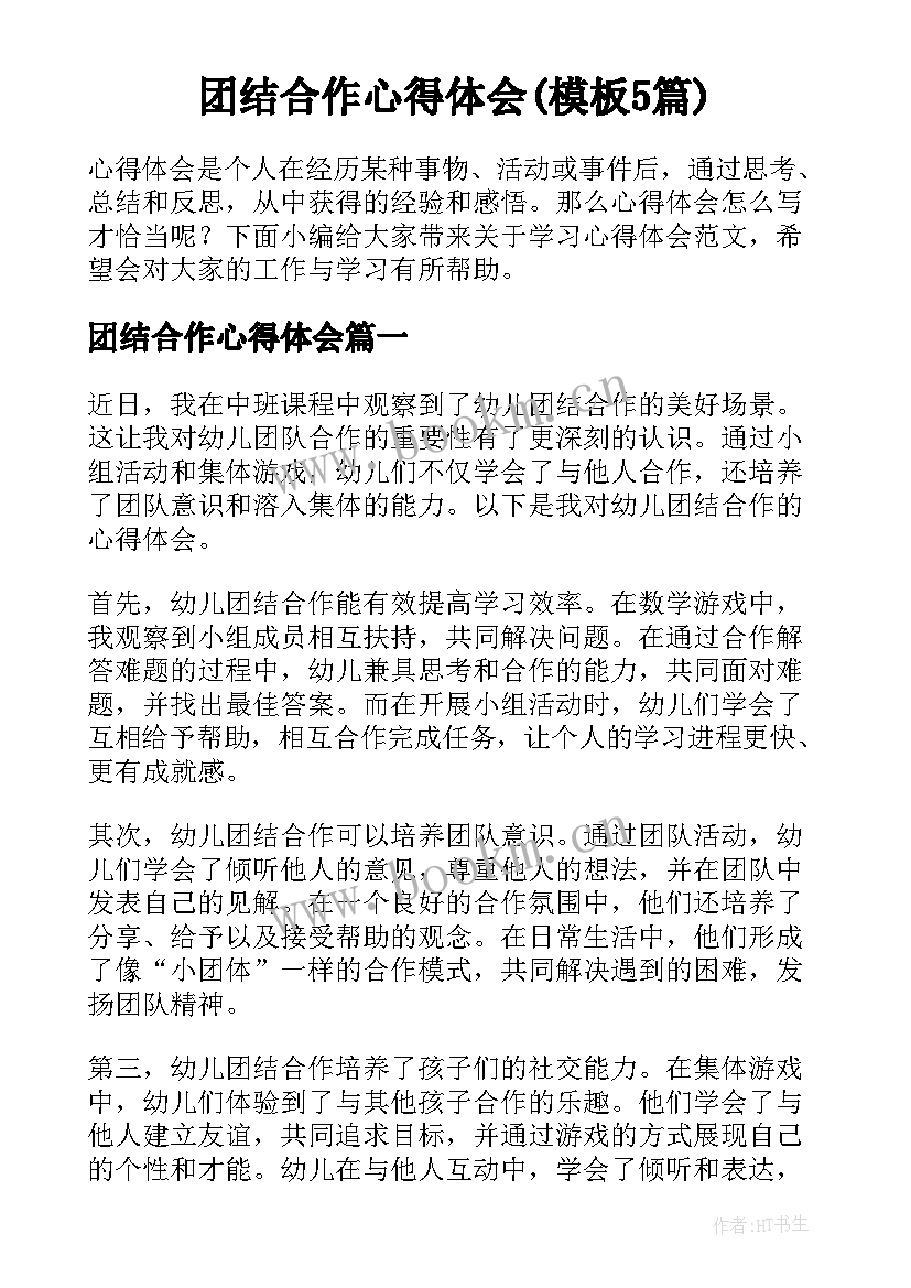 团结合作心得体会(模板5篇)