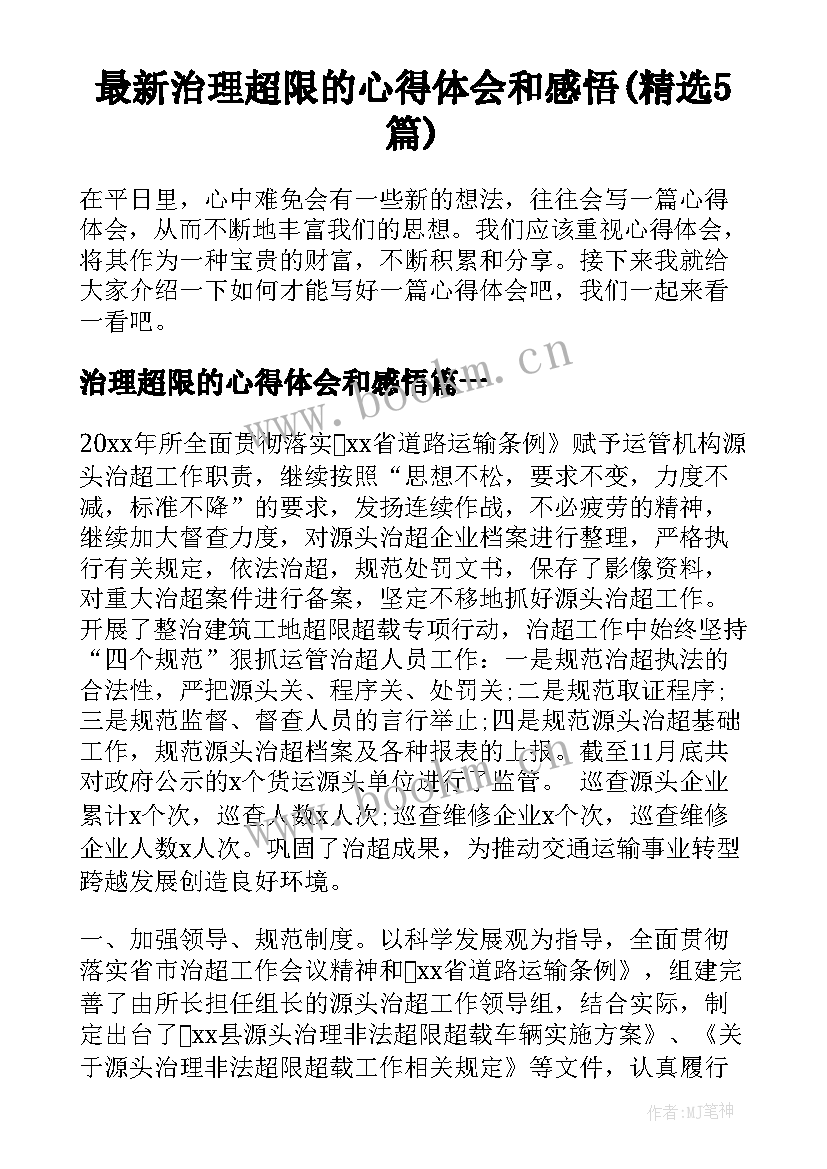 最新治理超限的心得体会和感悟(精选5篇)