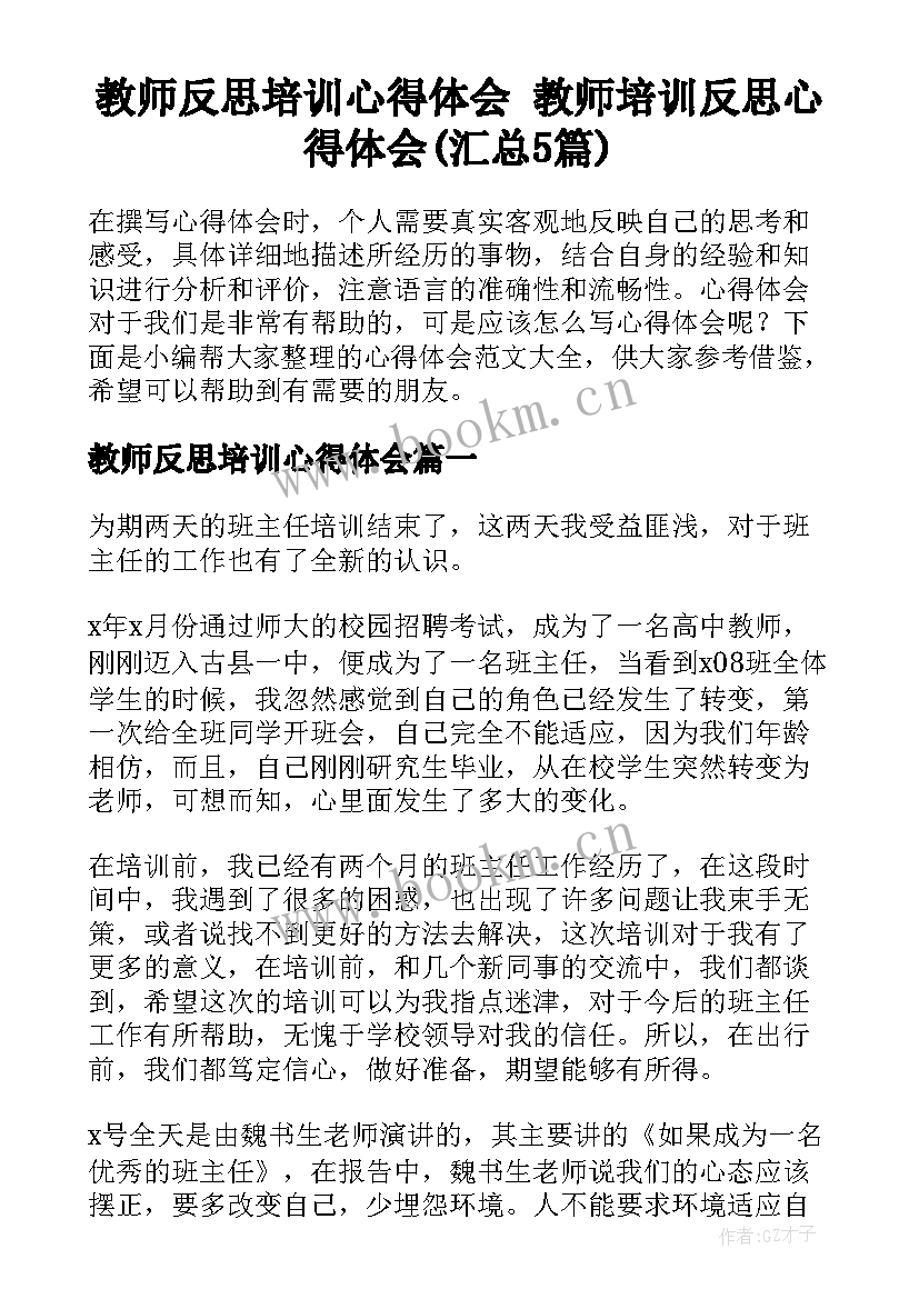 教师反思培训心得体会 教师培训反思心得体会(汇总5篇)