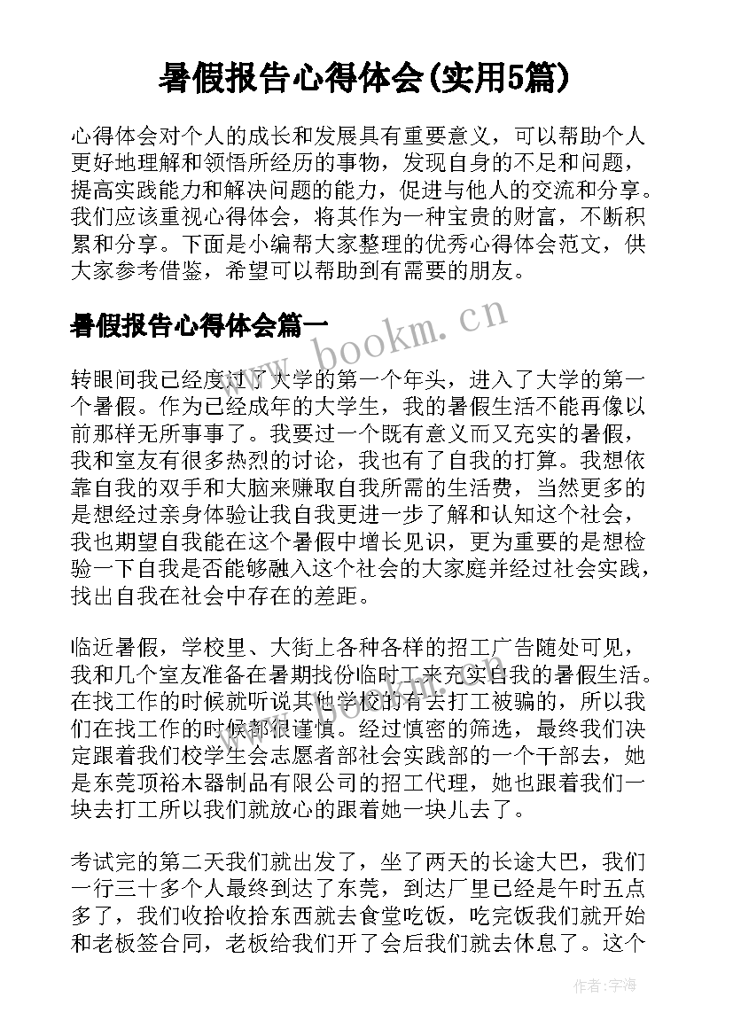 暑假报告心得体会(实用5篇)